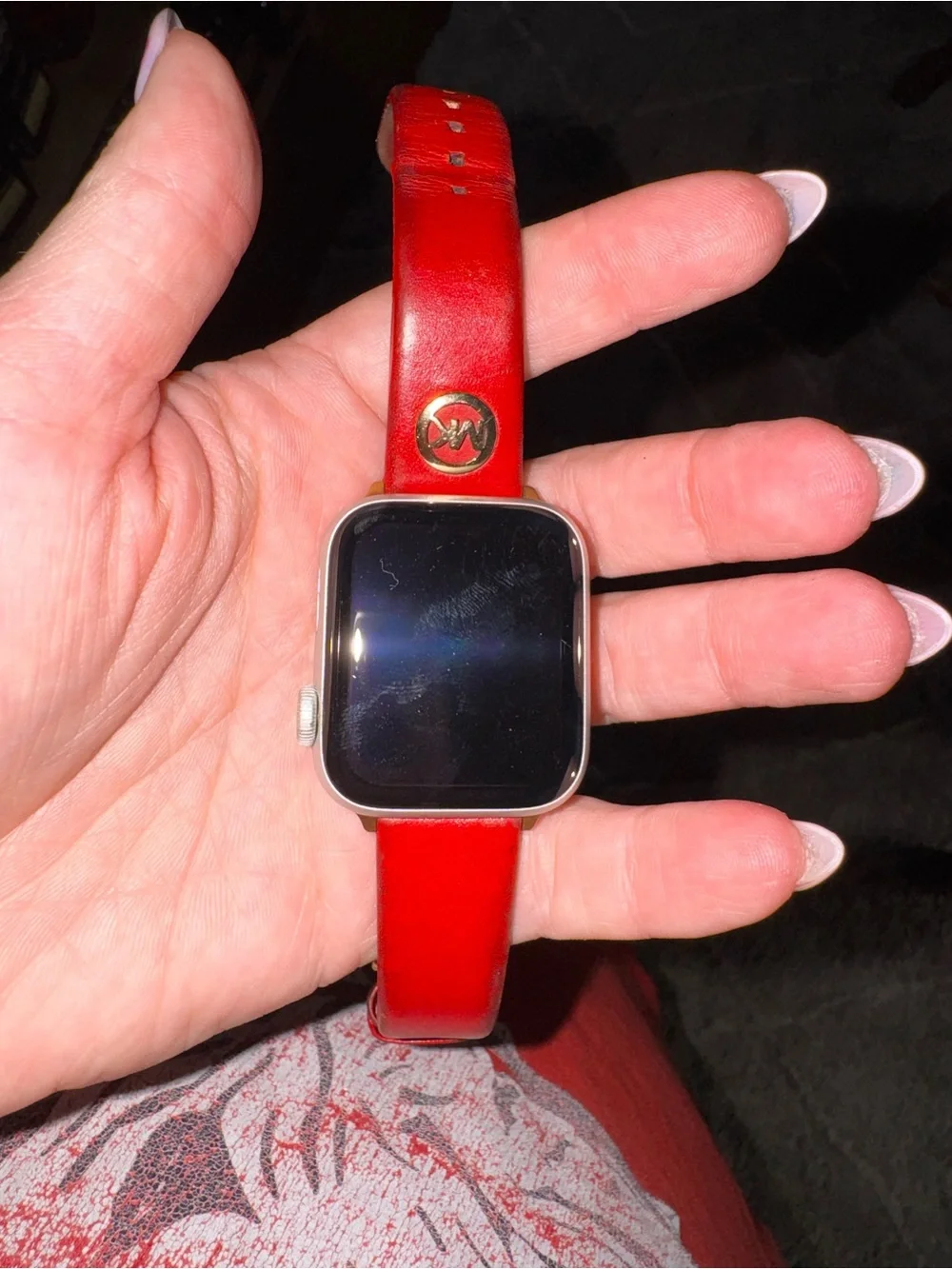 Apple Watch SE 40mm Aluminum Case with Red Michael Kors Leather Strap